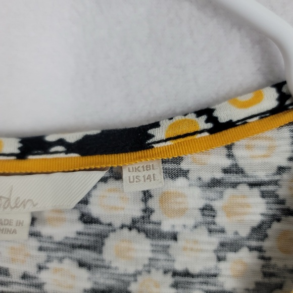 Boden Yellow Black Floral Midi Slip on Dress 100% cotton 14 Long - Picture 7 of 11